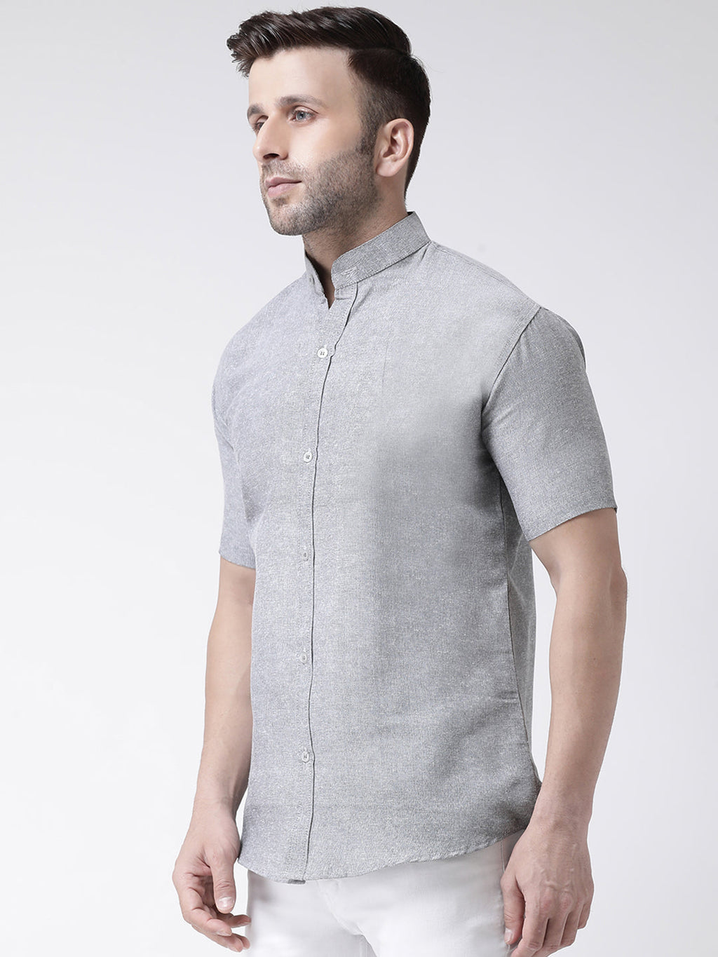 RIAG Grey Men's Chinese Collar Half Sleeves Shirt | Grocsy