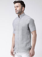 RIAG Grey Men's Chinese Collar Half Sleeves Shirt | Grocsy