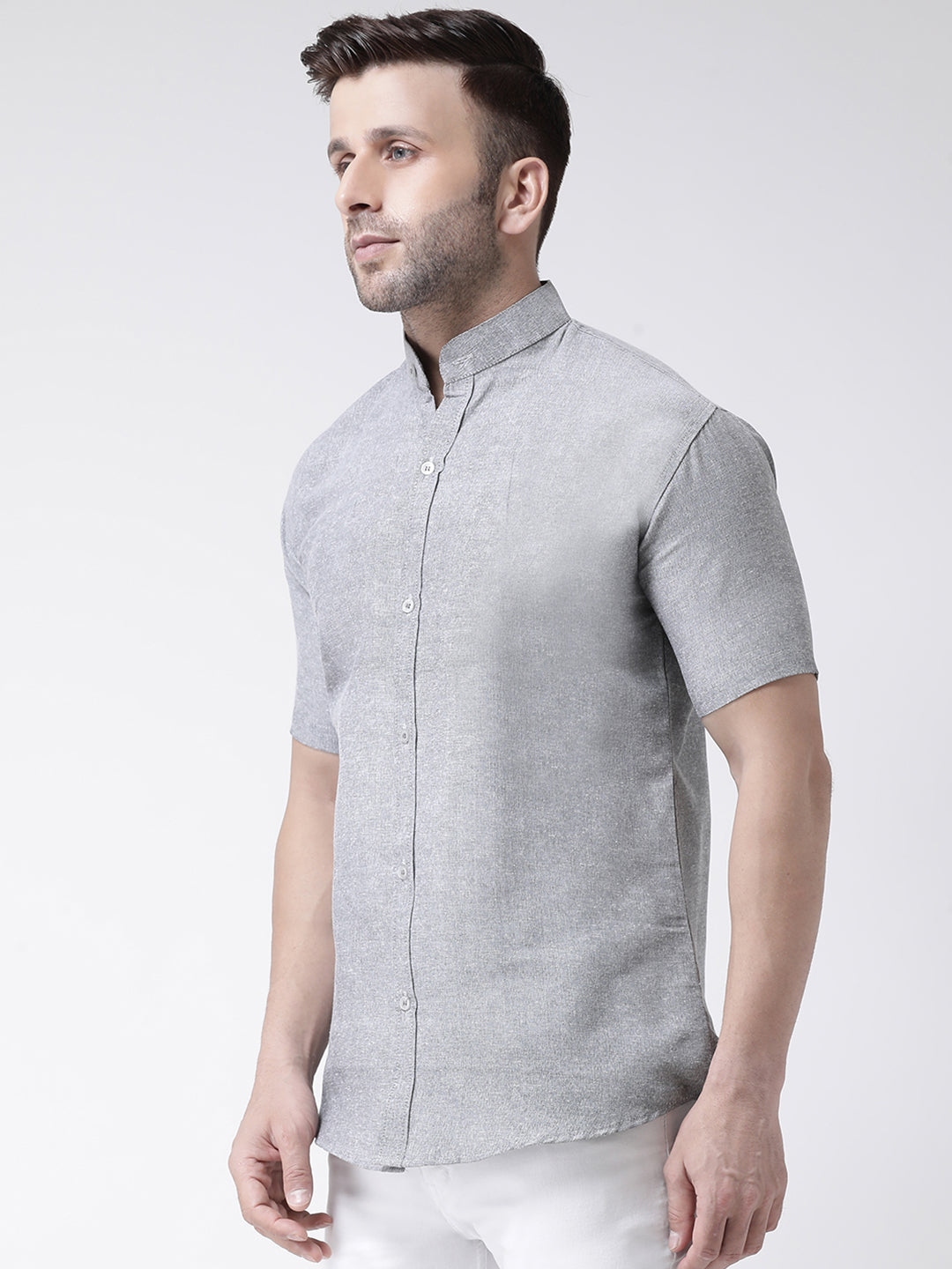 RIAG Grey Men's Chinese Collar Half Sleeves Shirt | Grocsy