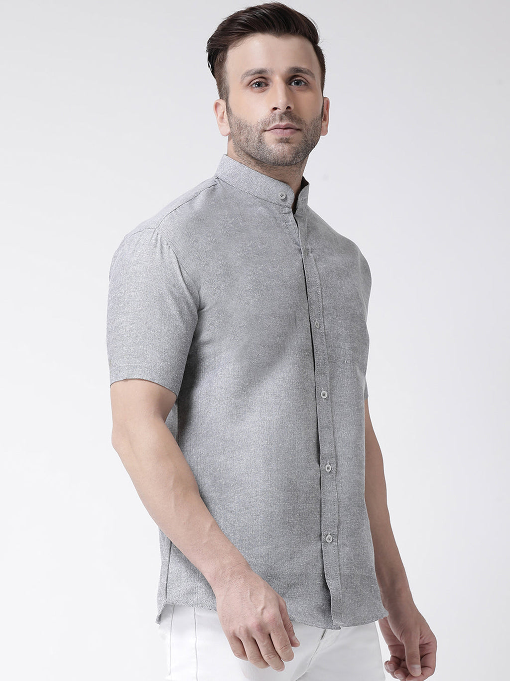 RIAG Grey Men's Chinese Collar Half Sleeves Shirt | Grocsy