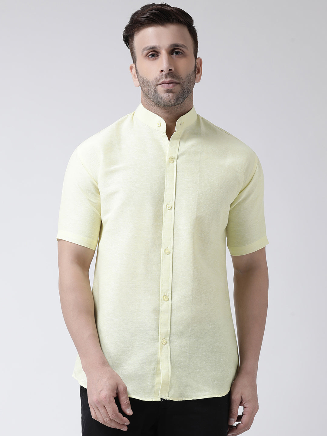 RIAG Yellow Men's Chinese Collar Half Sleeves Shirt | Grocsy