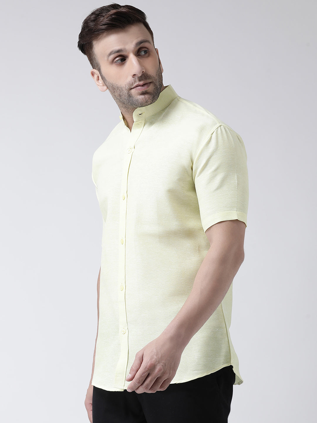 RIAG Yellow Men's Chinese Collar Half Sleeves Shirt | Grocsy