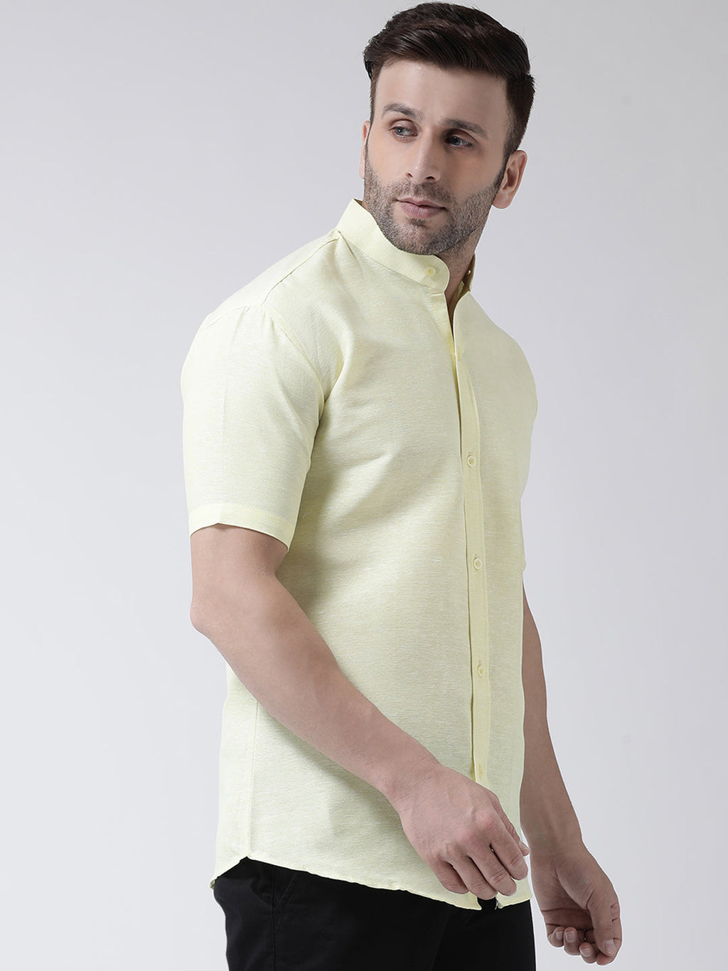 RIAG Yellow Men's Chinese Collar Half Sleeves Shirt | Grocsy
