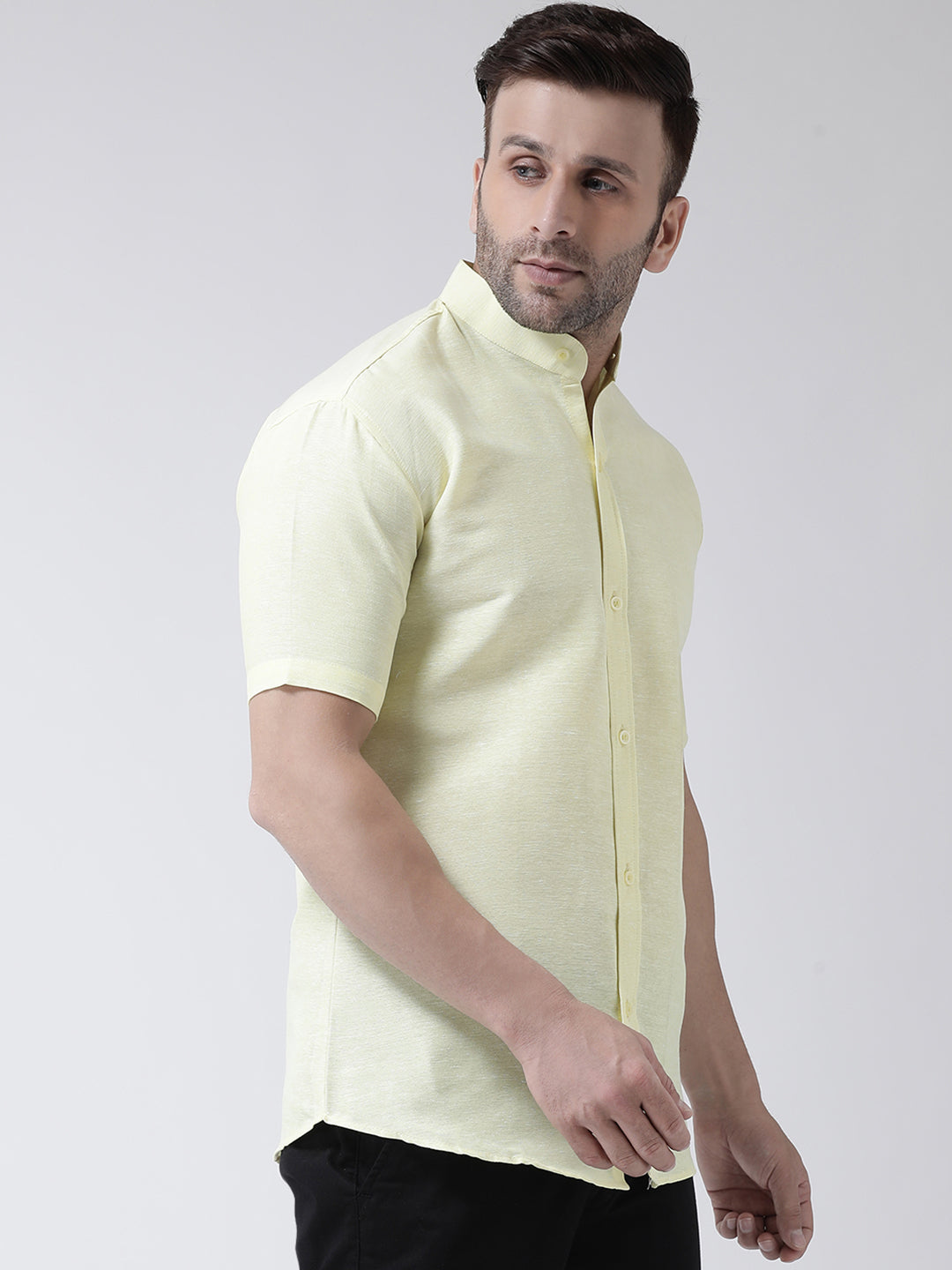 RIAG Yellow Men's Chinese Collar Half Sleeves Shirt | Grocsy