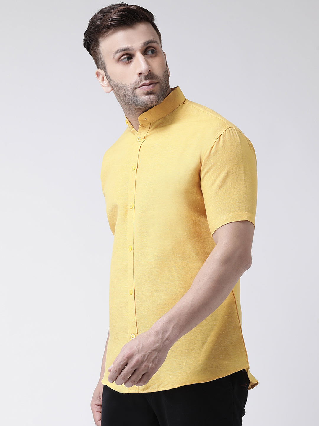RIAG Mustard Men's Chinese Collar Half Sleeves Shirt | Grocsy