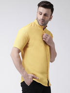 RIAG Mustard Men's Chinese Collar Half Sleeves Shirt | Grocsy