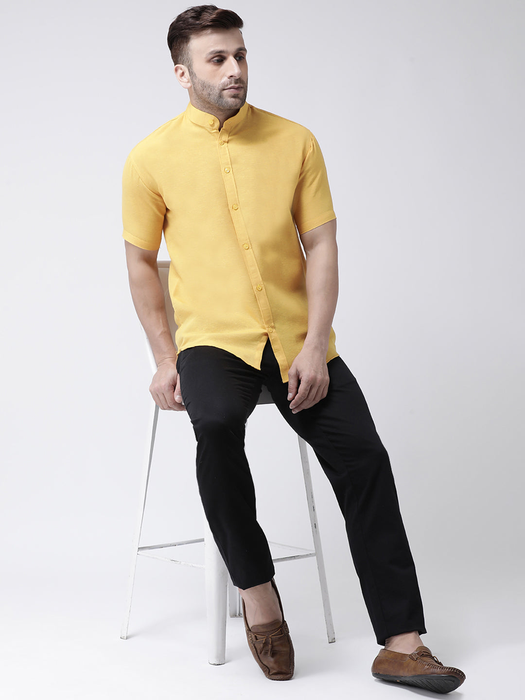 RIAG Mustard Men's Chinese Collar Half Sleeves Shirt | Grocsy