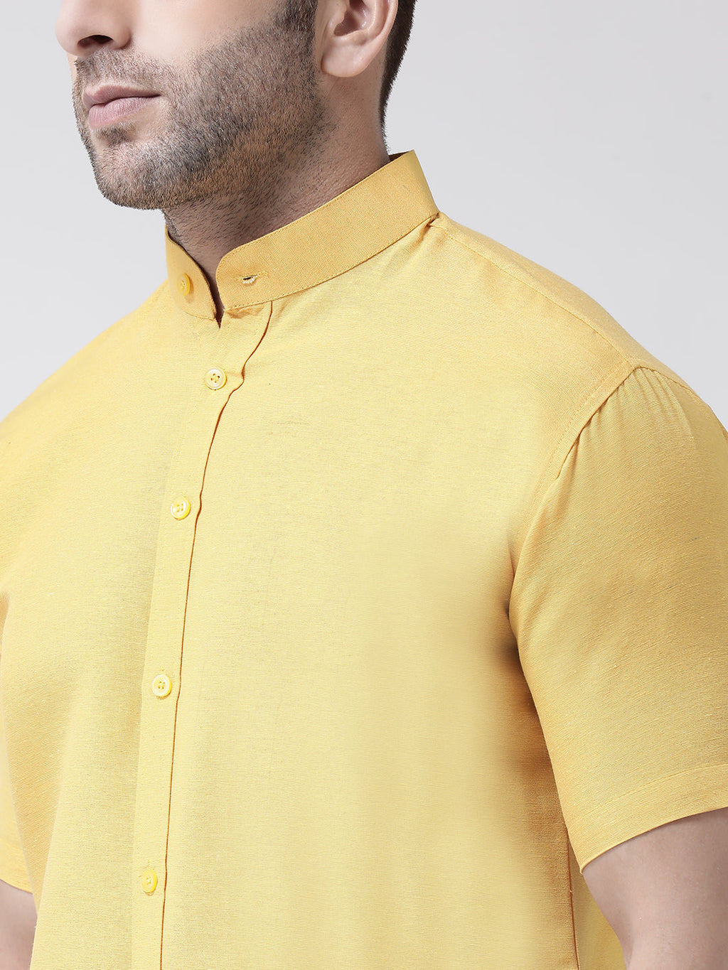 RIAG Mustard Men's Chinese Collar Half Sleeves Shirt | Grocsy