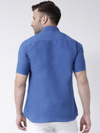 RIAG Navy Blue Men's Chinese Collar Half Sleeves Shirt | Grocsy