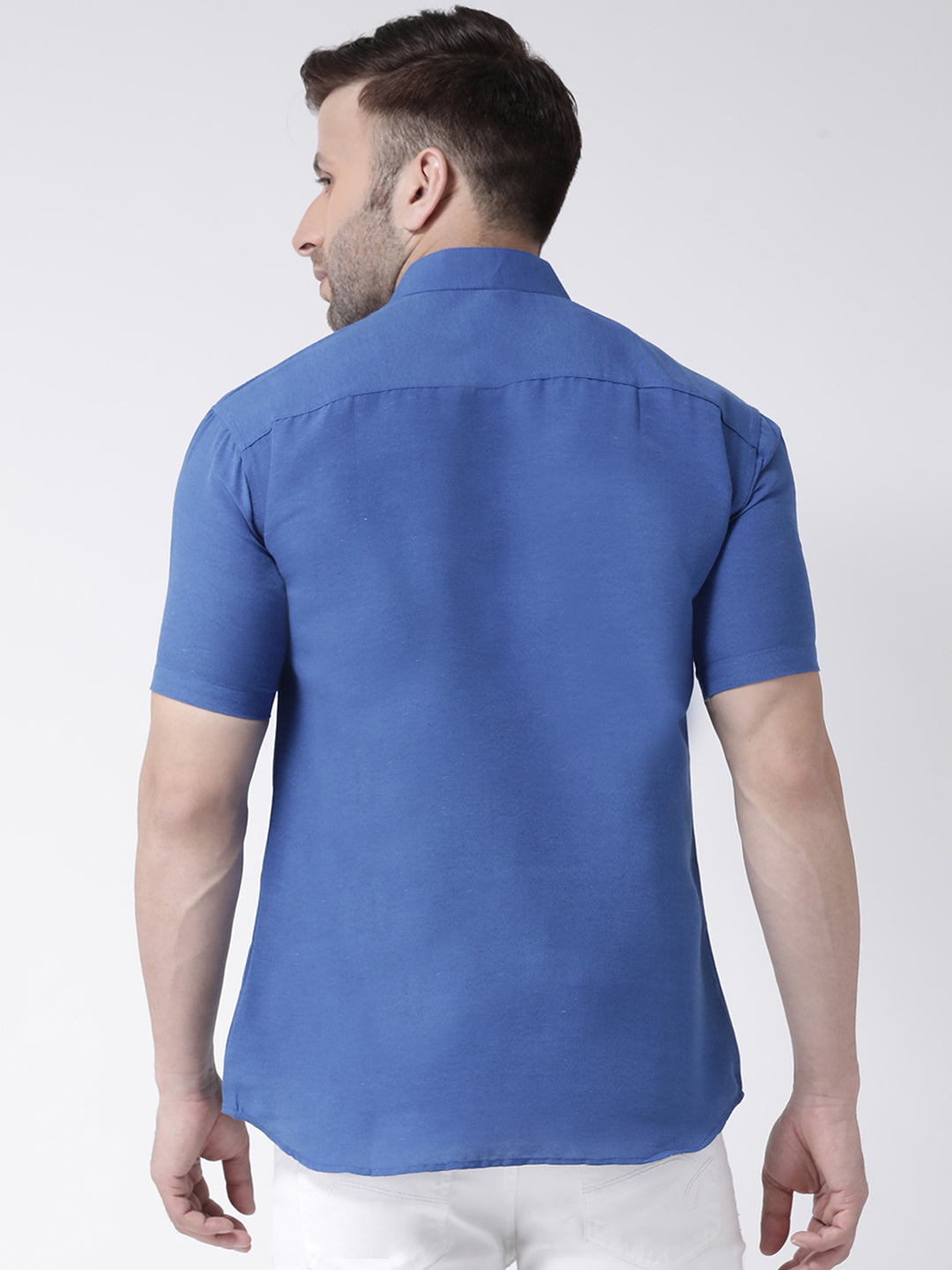 RIAG Navy Blue Men's Chinese Collar Half Sleeves Shirt | Grocsy