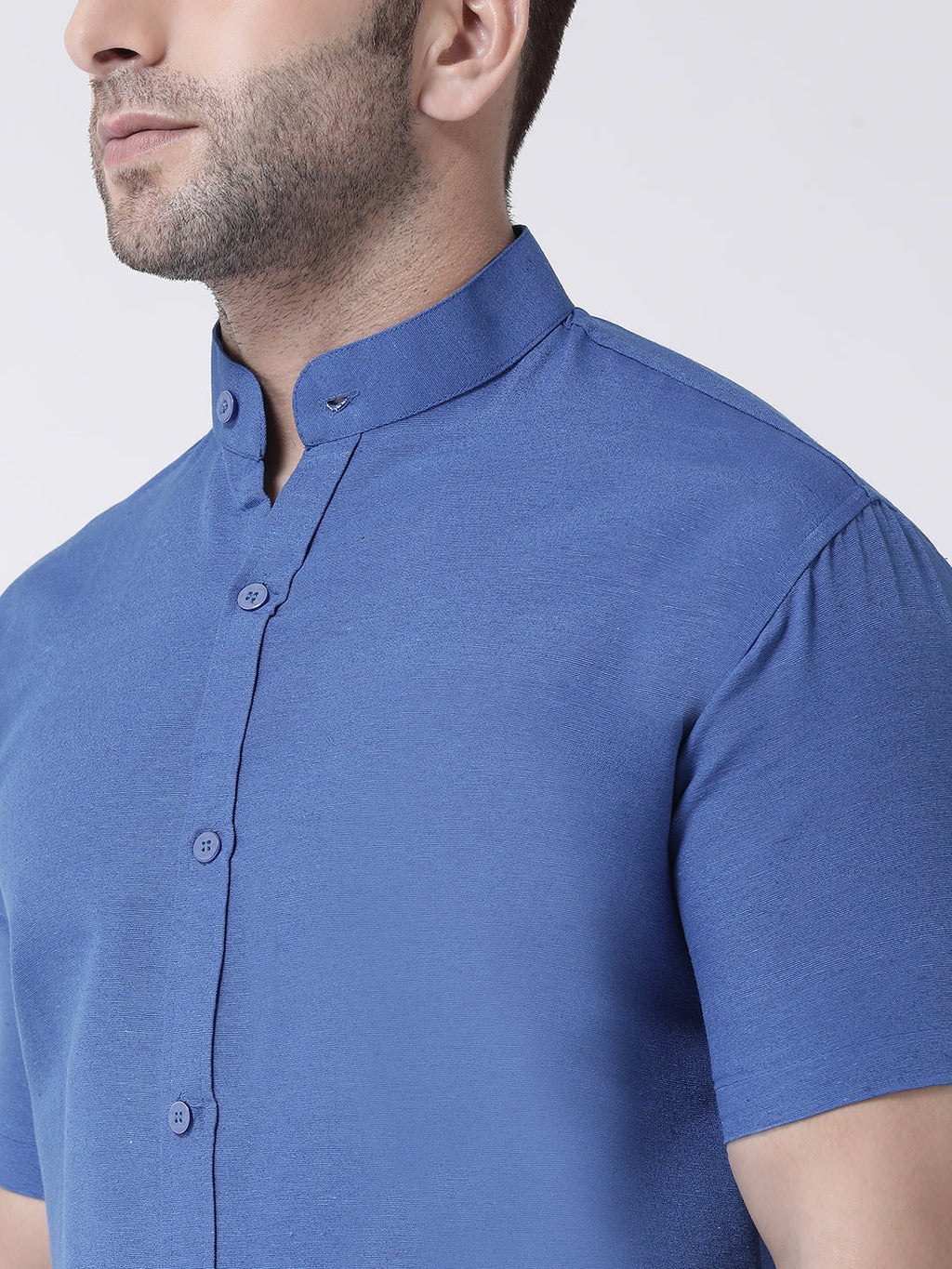 RIAG Navy Blue Men's Chinese Collar Half Sleeves Shirt | Grocsy