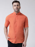 RIAG Orange Men's Chinese Collar Half Sleeves Shirt | Grocsy
