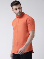 RIAG Orange Men's Chinese Collar Half Sleeves Shirt | Grocsy