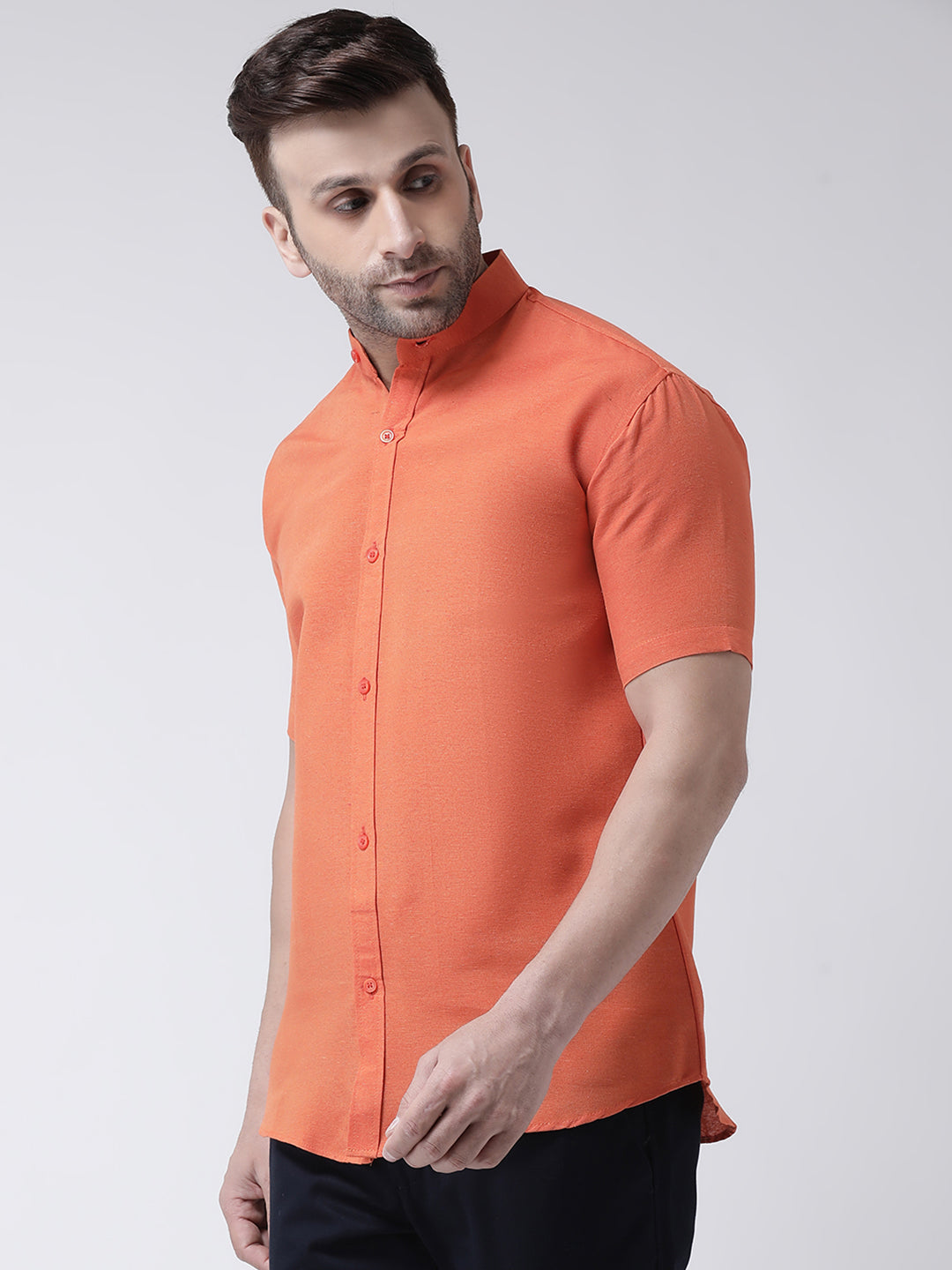 RIAG Orange Men's Chinese Collar Half Sleeves Shirt | Grocsy