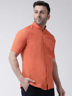 RIAG Orange Men's Chinese Collar Half Sleeves Shirt | Grocsy