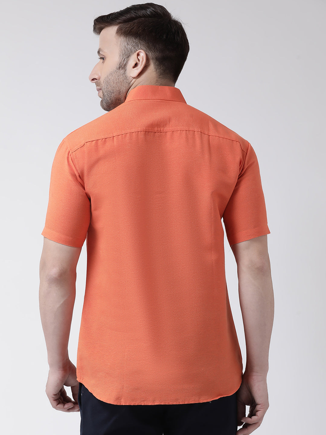RIAG Orange Men's Chinese Collar Half Sleeves Shirt | Grocsy