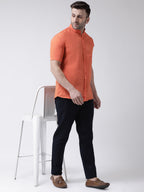 RIAG Orange Men's Chinese Collar Half Sleeves Shirt | Grocsy
