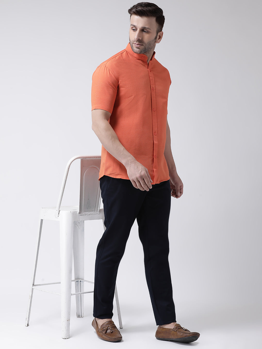 RIAG Orange Men's Chinese Collar Half Sleeves Shirt | Grocsy