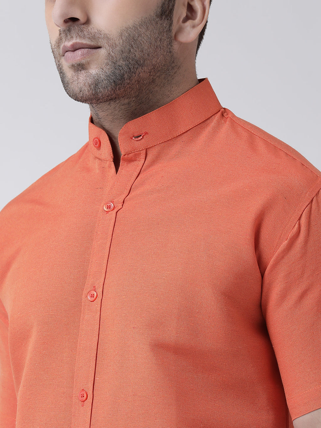 RIAG Orange Men's Chinese Collar Half Sleeves Shirt | Grocsy
