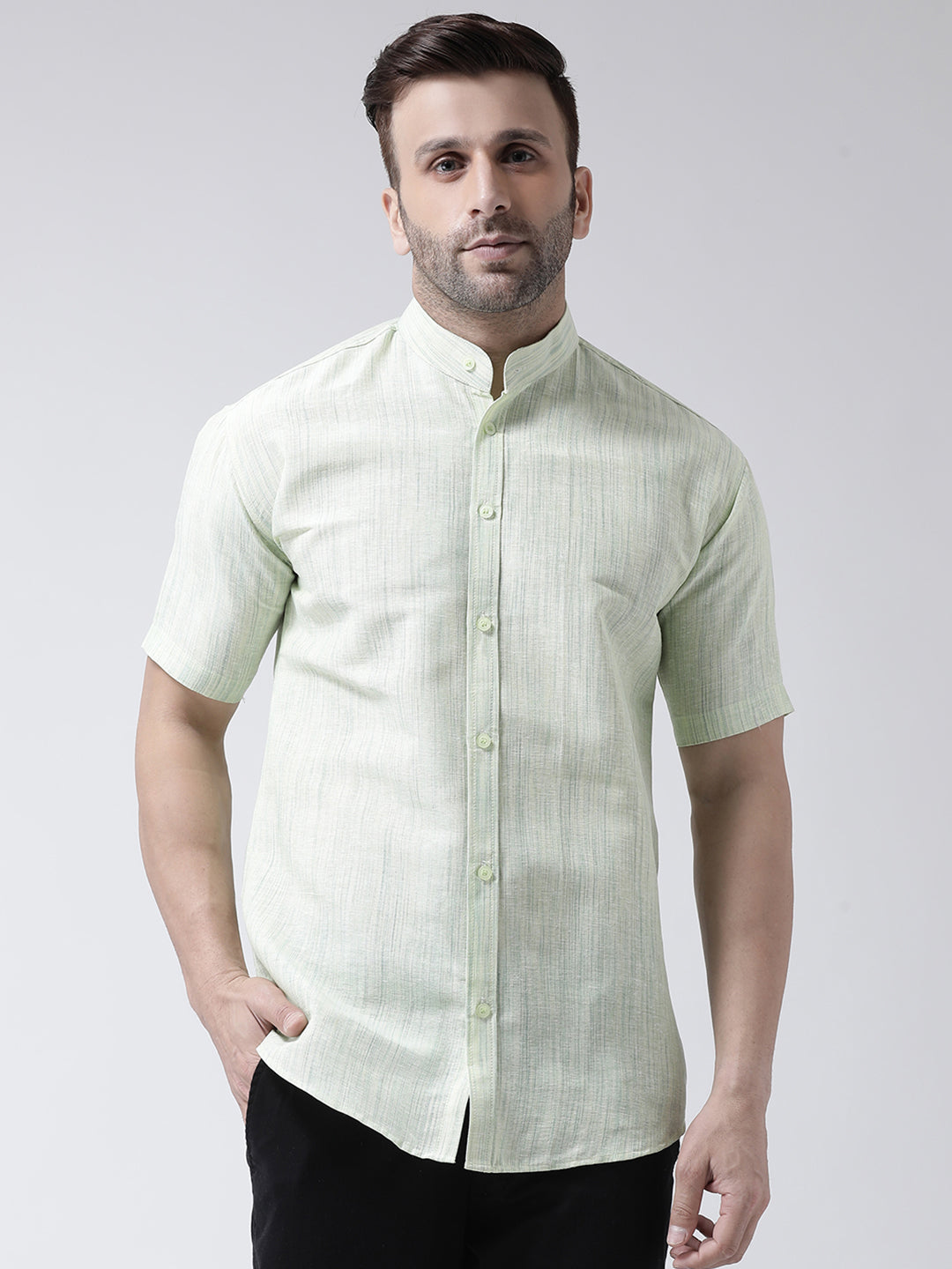 RIAG Green Men's Chinese Collar Half Sleeves Shirt | Grocsy