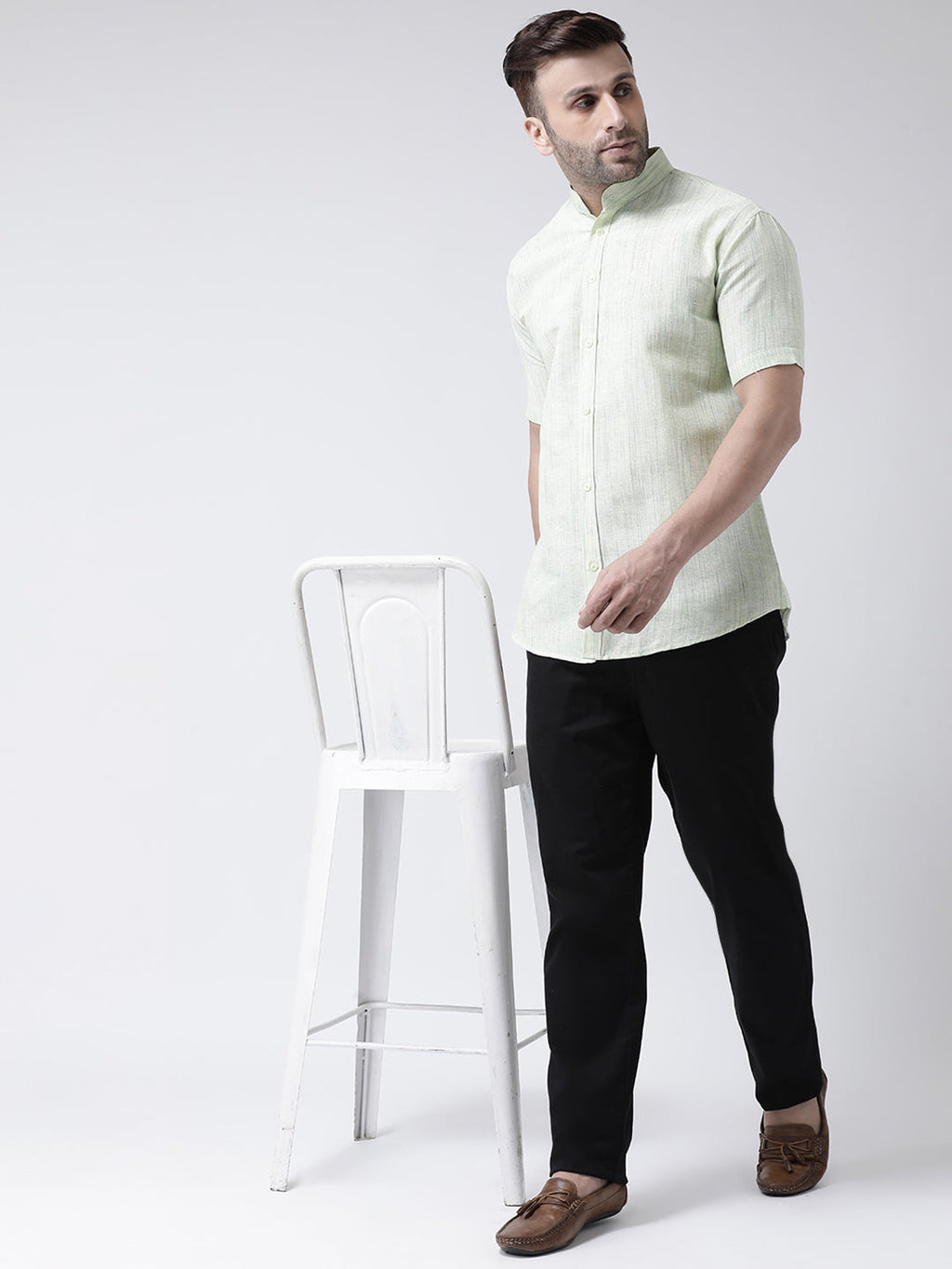 RIAG Green Men's Chinese Collar Half Sleeves Shirt | Grocsy