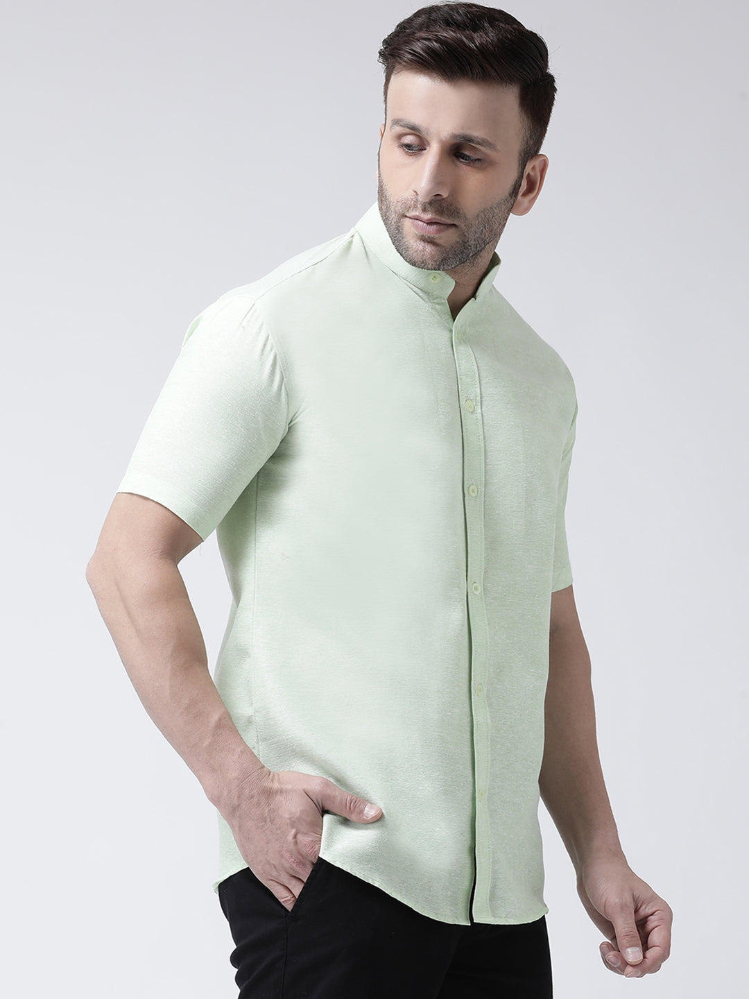 RIAG Green Men's Chinese Collar Half Sleeves Shirt | Grocsy