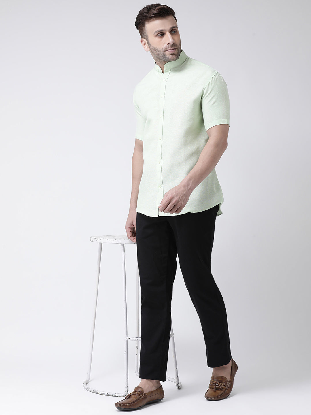 RIAG Green Men's Chinese Collar Half Sleeves Shirt | Grocsy