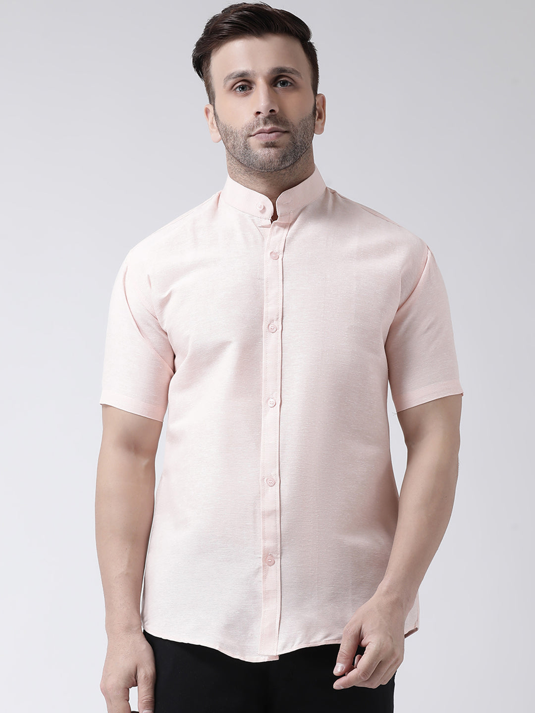 RIAG Peach Men's Chinese Collar Half Sleeves Shirt | Grocsy