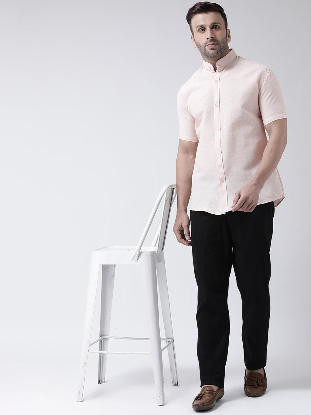 RIAG Peach Men's Chinese Collar Half Sleeves Shirt | Grocsy