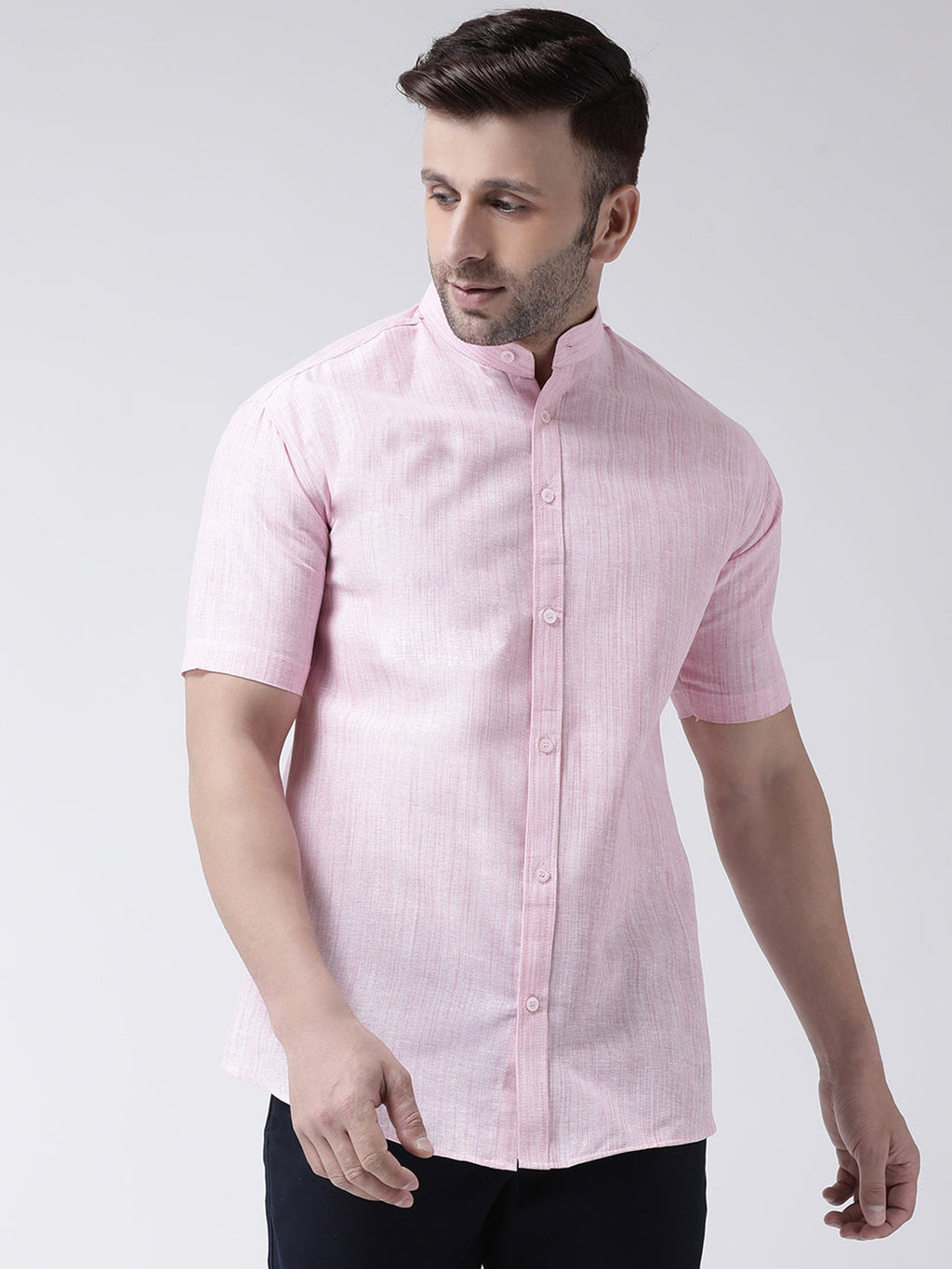 RIAG Pink Men's Chinese Collar Half Sleeves Shirt | Grocsy