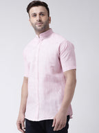 RIAG Pink Men's Chinese Collar Half Sleeves Shirt | Grocsy
