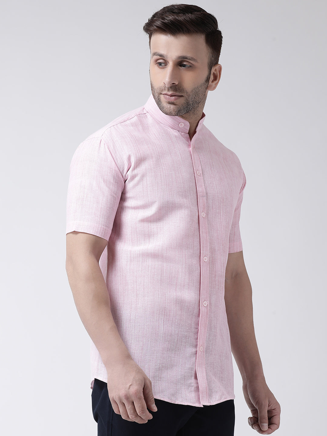RIAG Pink Men's Chinese Collar Half Sleeves Shirt | Grocsy
