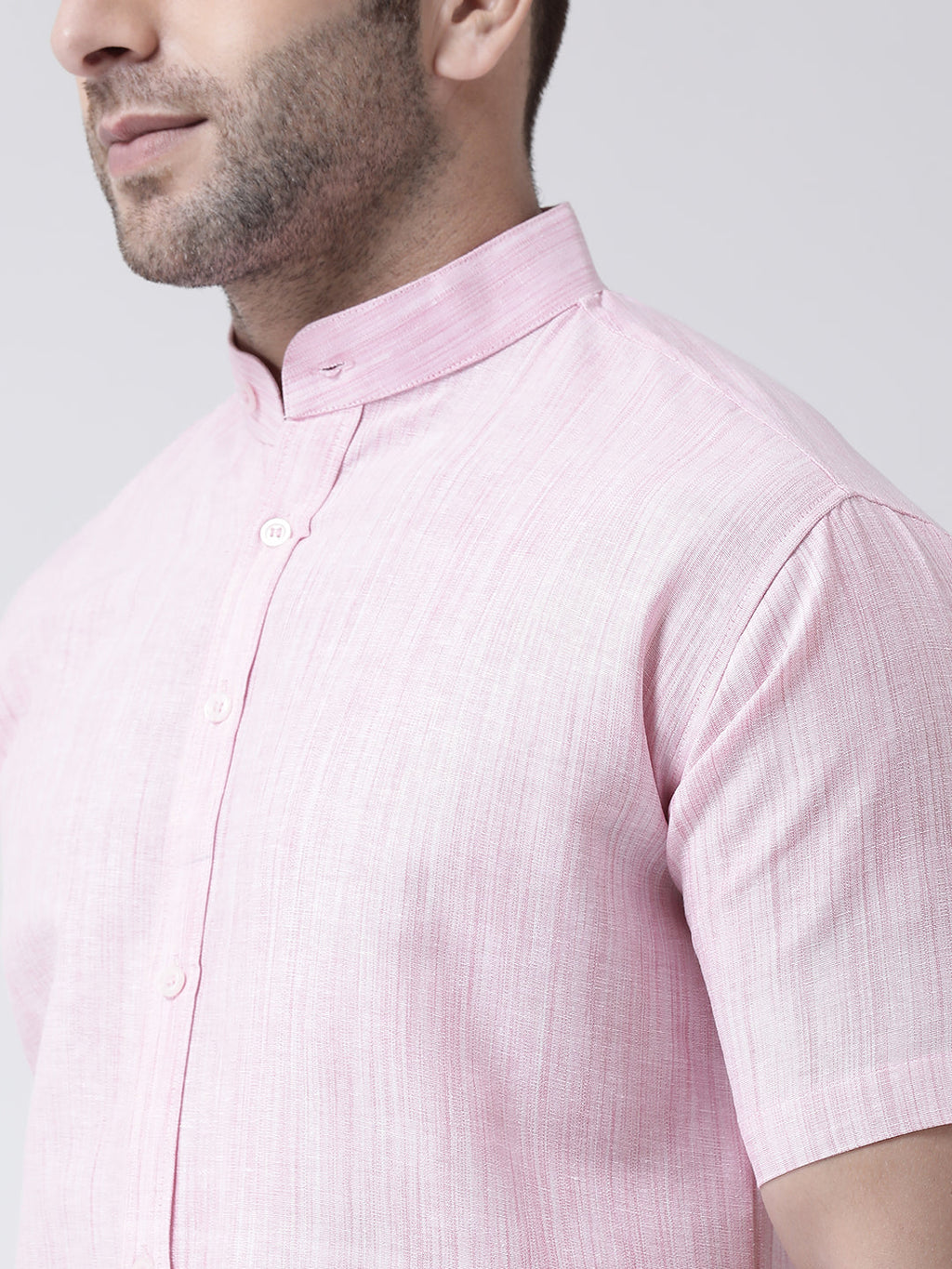 RIAG Pink Men's Chinese Collar Half Sleeves Shirt | Grocsy