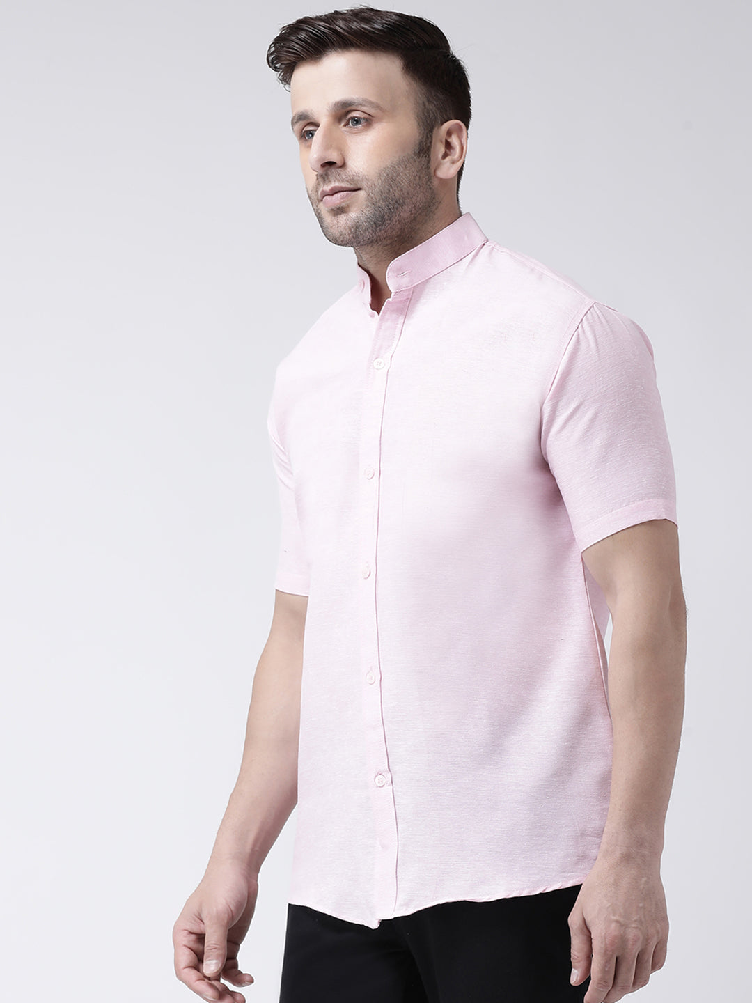 RIAG Pink Men's Chinese Collar Half Sleeves Shirt | Grocsy