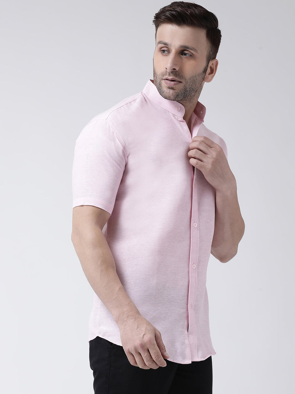 RIAG Pink Men's Chinese Collar Half Sleeves Shirt | Grocsy