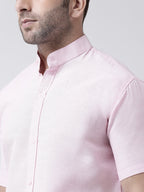 RIAG Pink Men's Chinese Collar Half Sleeves Shirt | Grocsy