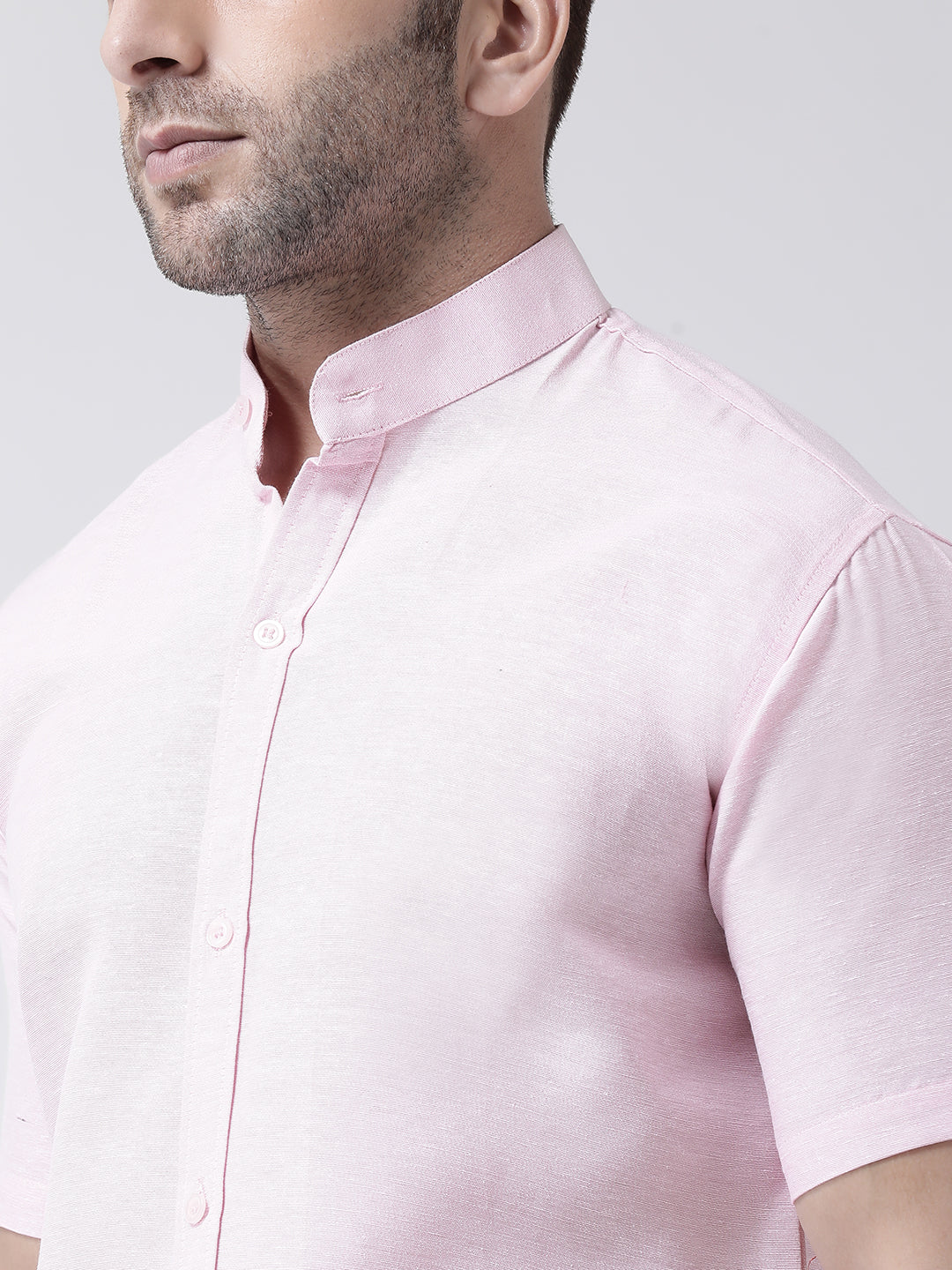 RIAG Pink Men's Chinese Collar Half Sleeves Shirt | Grocsy