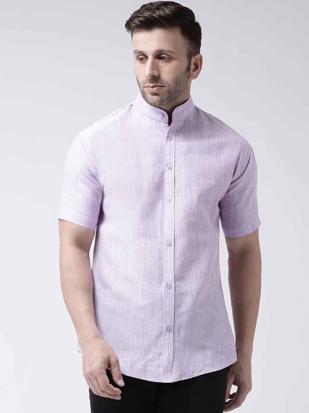 RIAG Purple Men's Chinese Collar Half Sleeves Shirt | Grocsy