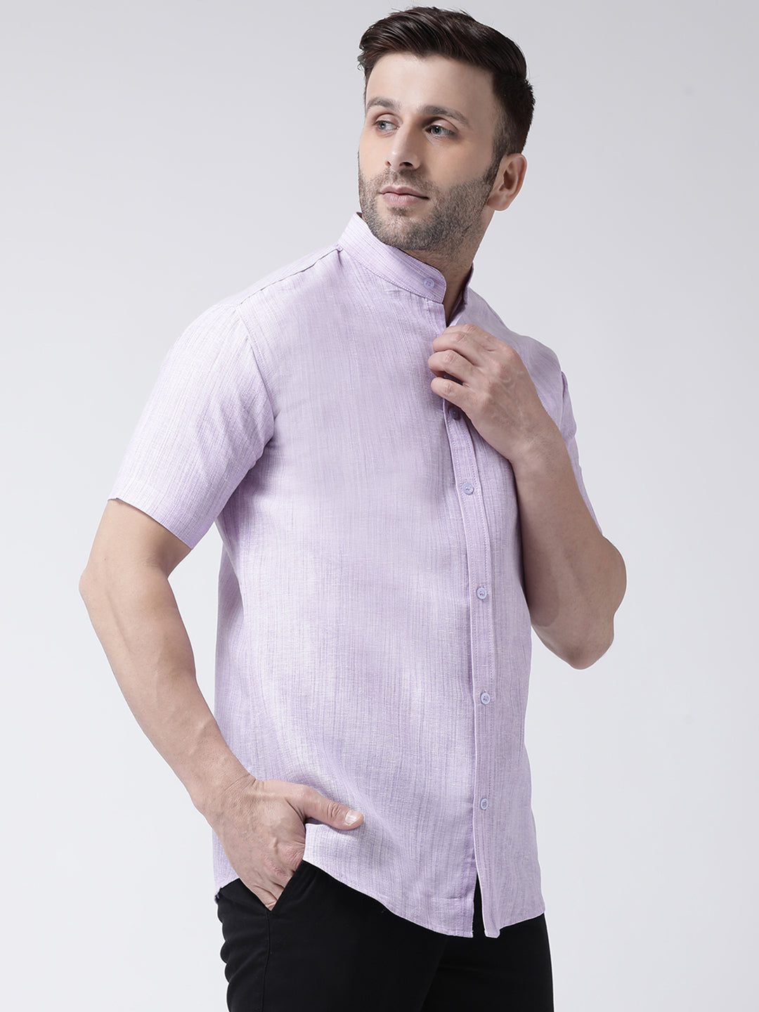 RIAG Purple Men's Chinese Collar Half Sleeves Shirt | Grocsy