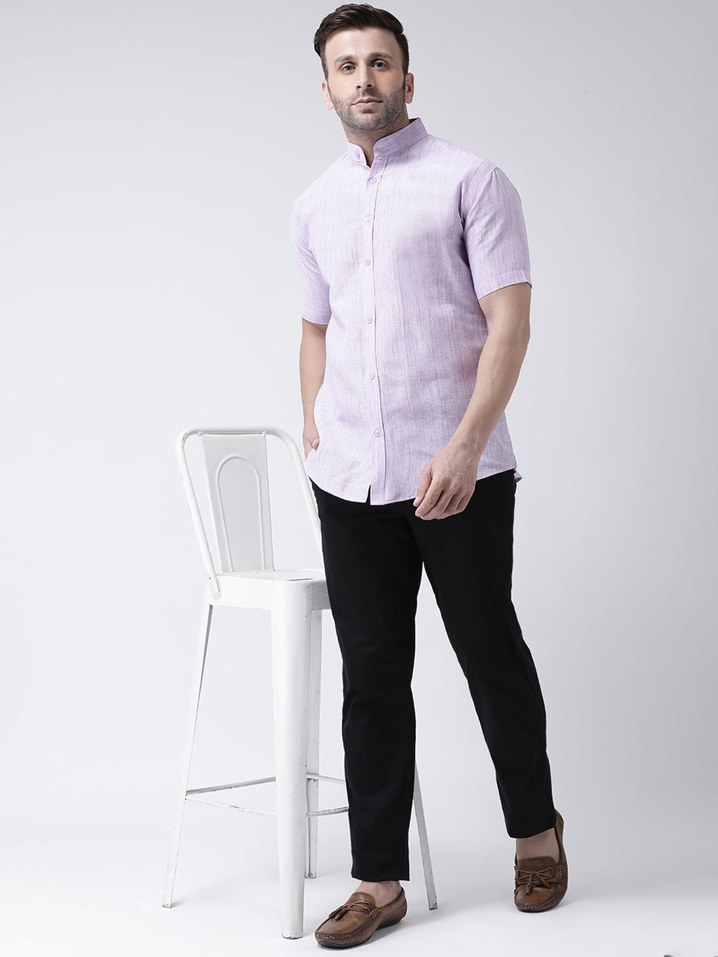 RIAG Purple Men's Chinese Collar Half Sleeves Shirt | Grocsy
