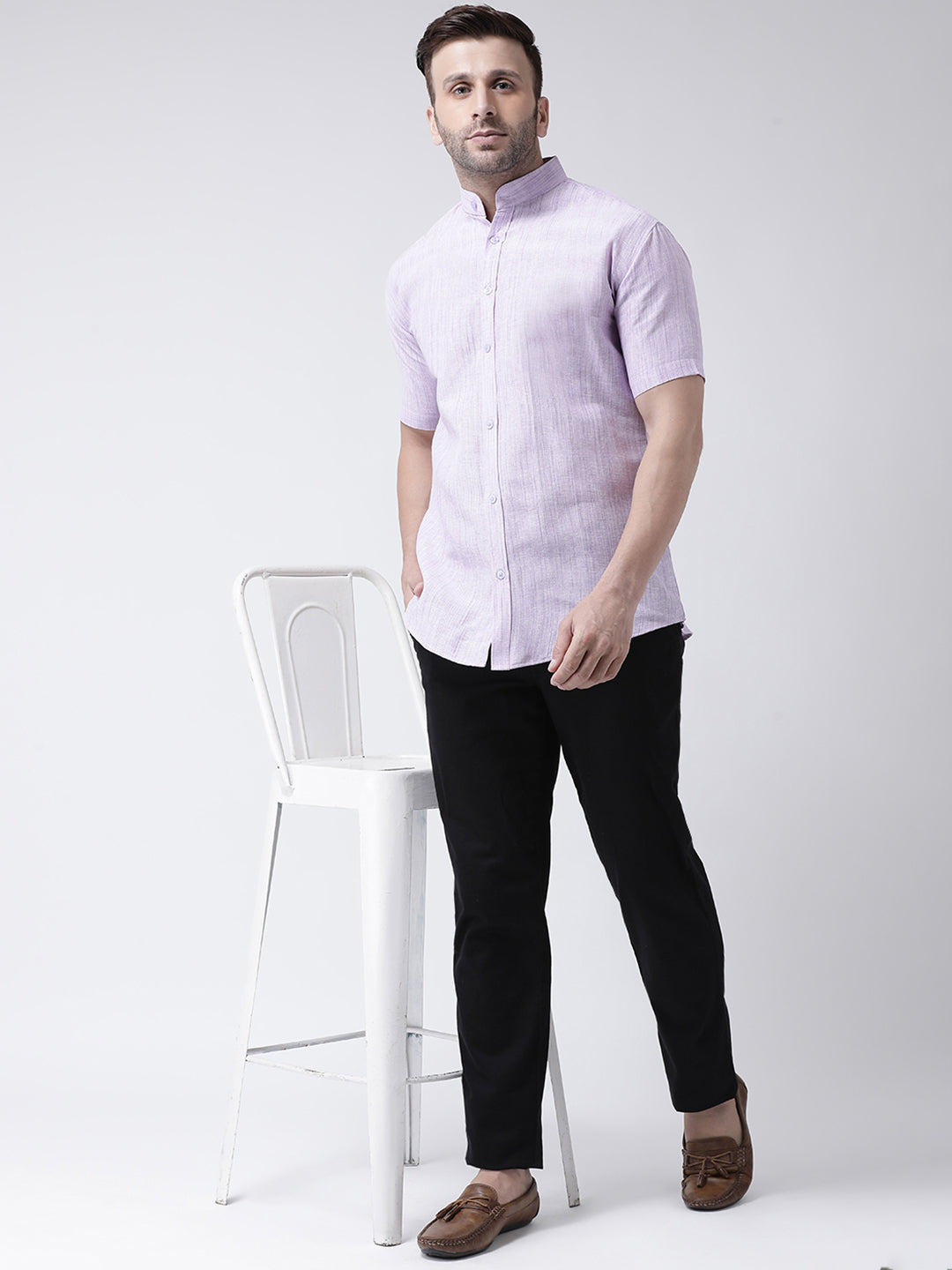 RIAG Purple Men's Chinese Collar Half Sleeves Shirt | Grocsy