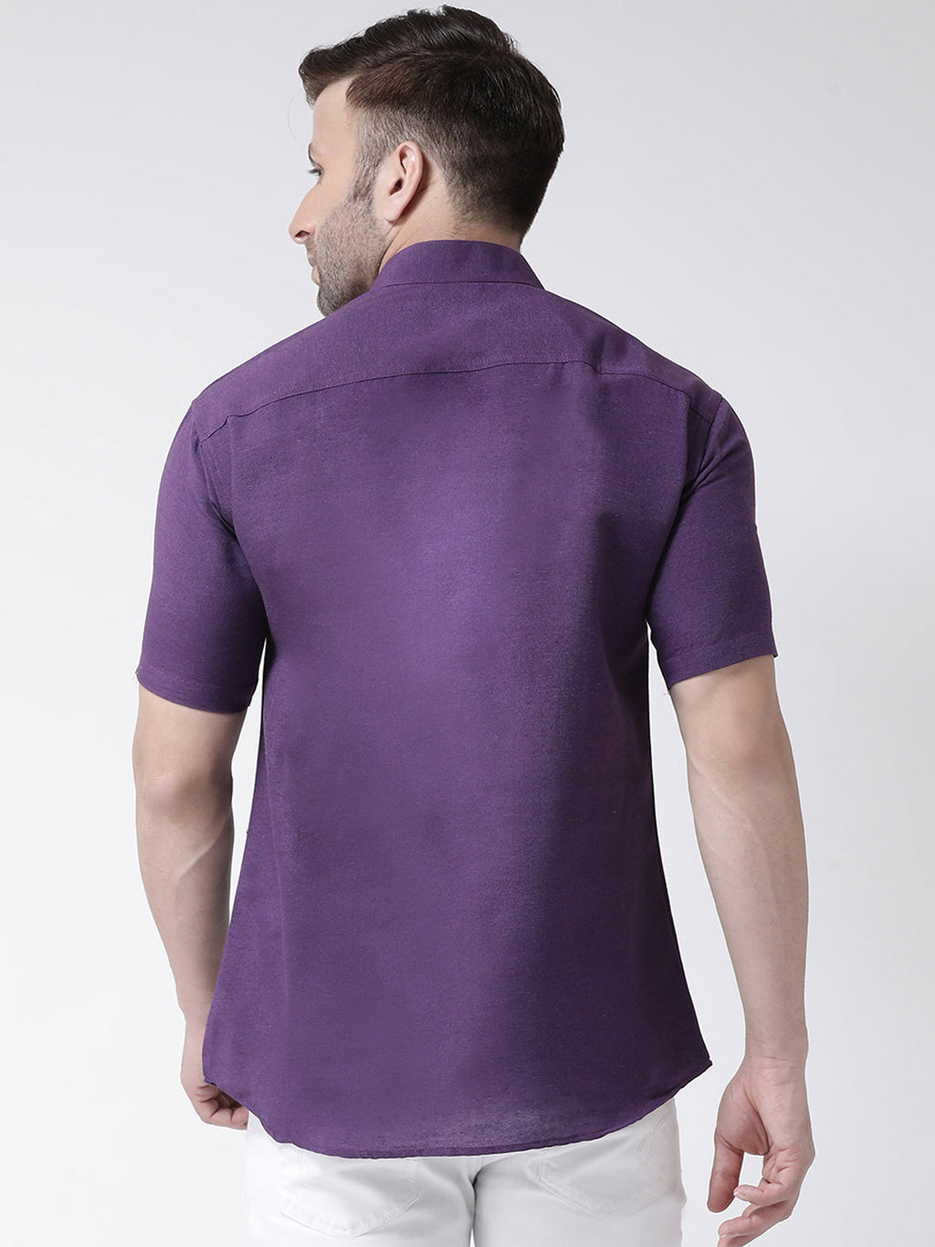 RIAG Purple Men's Chinese Collar Half Sleeves Shirt | Grocsy