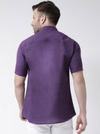 RIAG Purple Men's Chinese Collar Half Sleeves Shirt | Grocsy