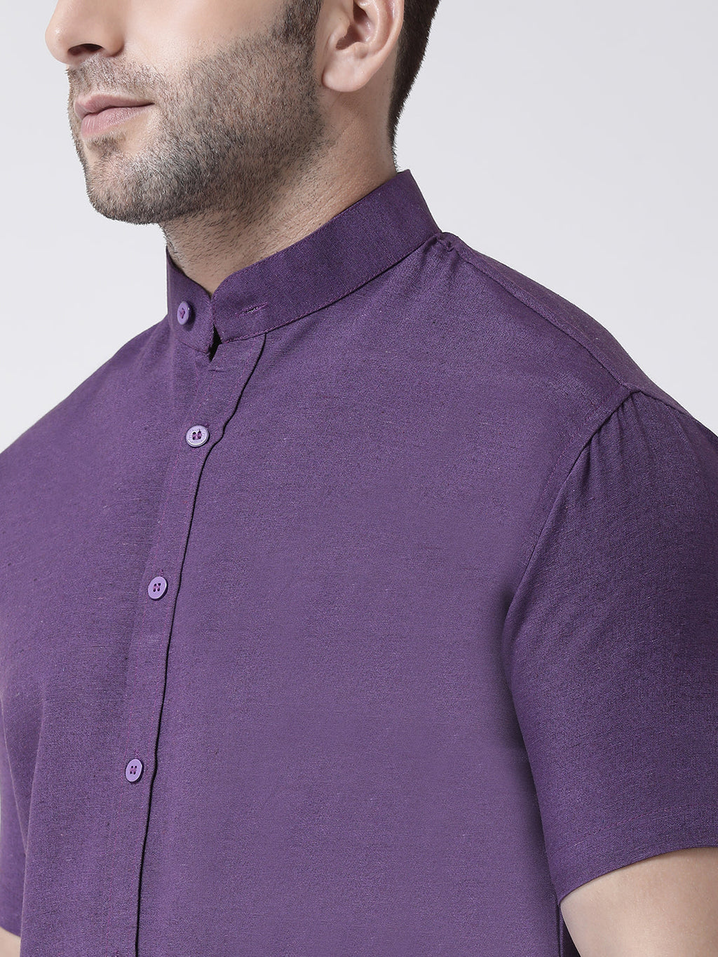 RIAG Purple Men's Chinese Collar Half Sleeves Shirt | Grocsy