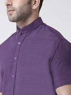 RIAG Purple Men's Chinese Collar Half Sleeves Shirt | Grocsy