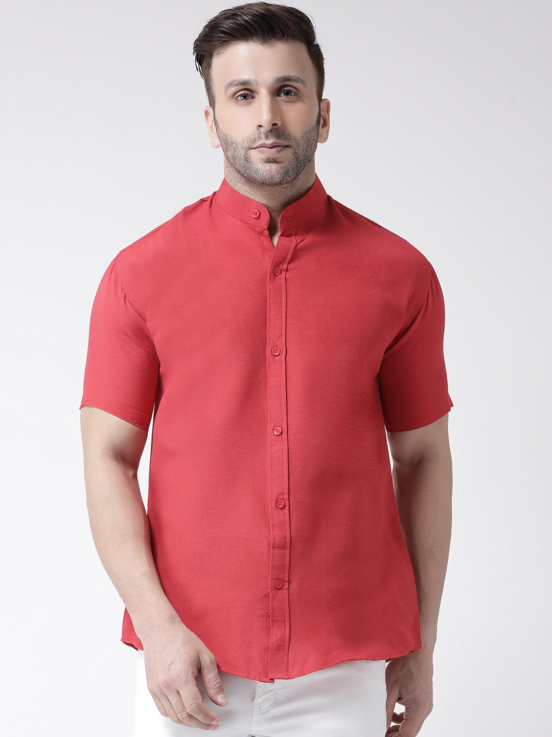 RIAG Red Men's Chinese Collar Half Sleeves Shirt | Grocsy