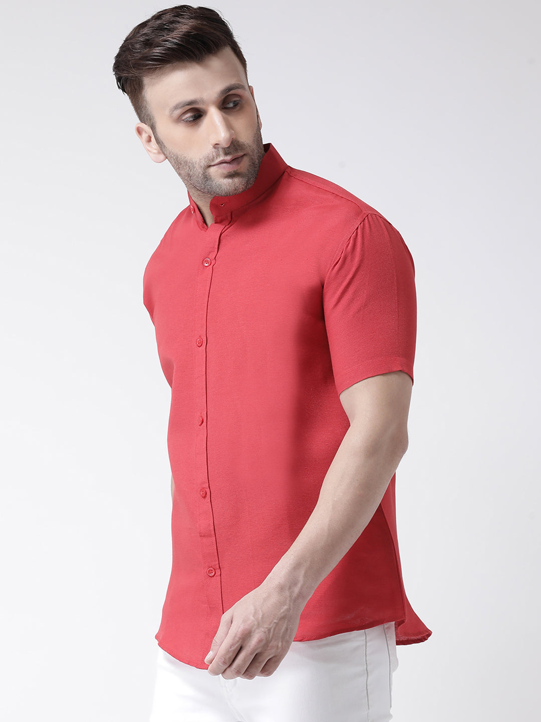 RIAG Red Men's Chinese Collar Half Sleeves Shirt | Grocsy