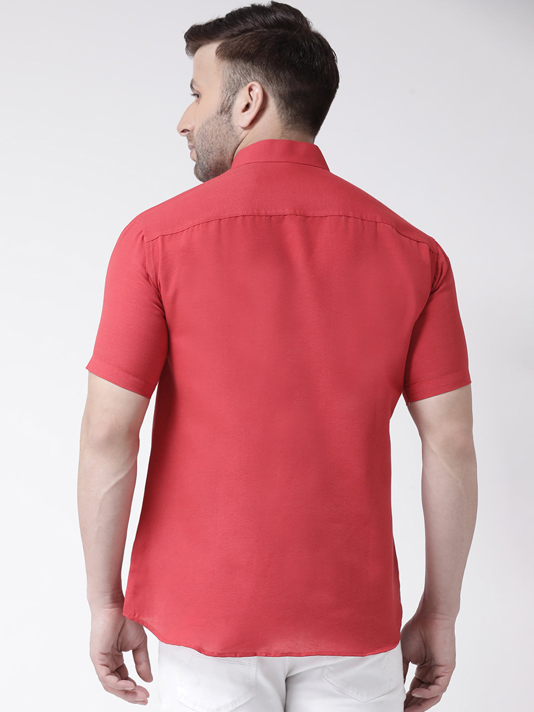 RIAG Red Men's Chinese Collar Half Sleeves Shirt | Grocsy
