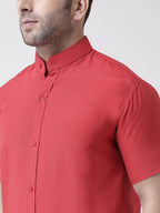 RIAG Red Men's Chinese Collar Half Sleeves Shirt | Grocsy