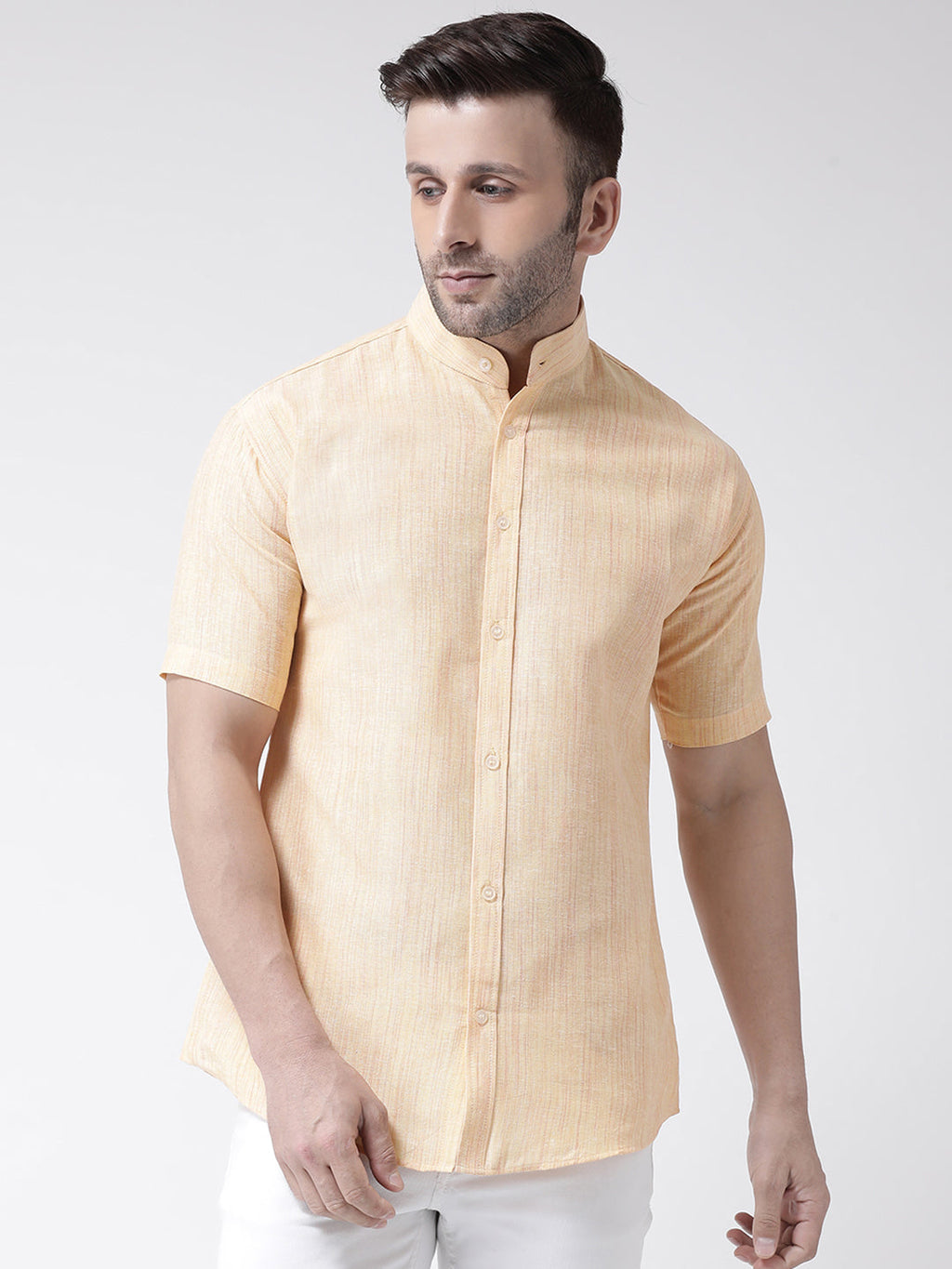 RIAG Beige Men's Chinese Collar Half Sleeves Shirt | Grocsy